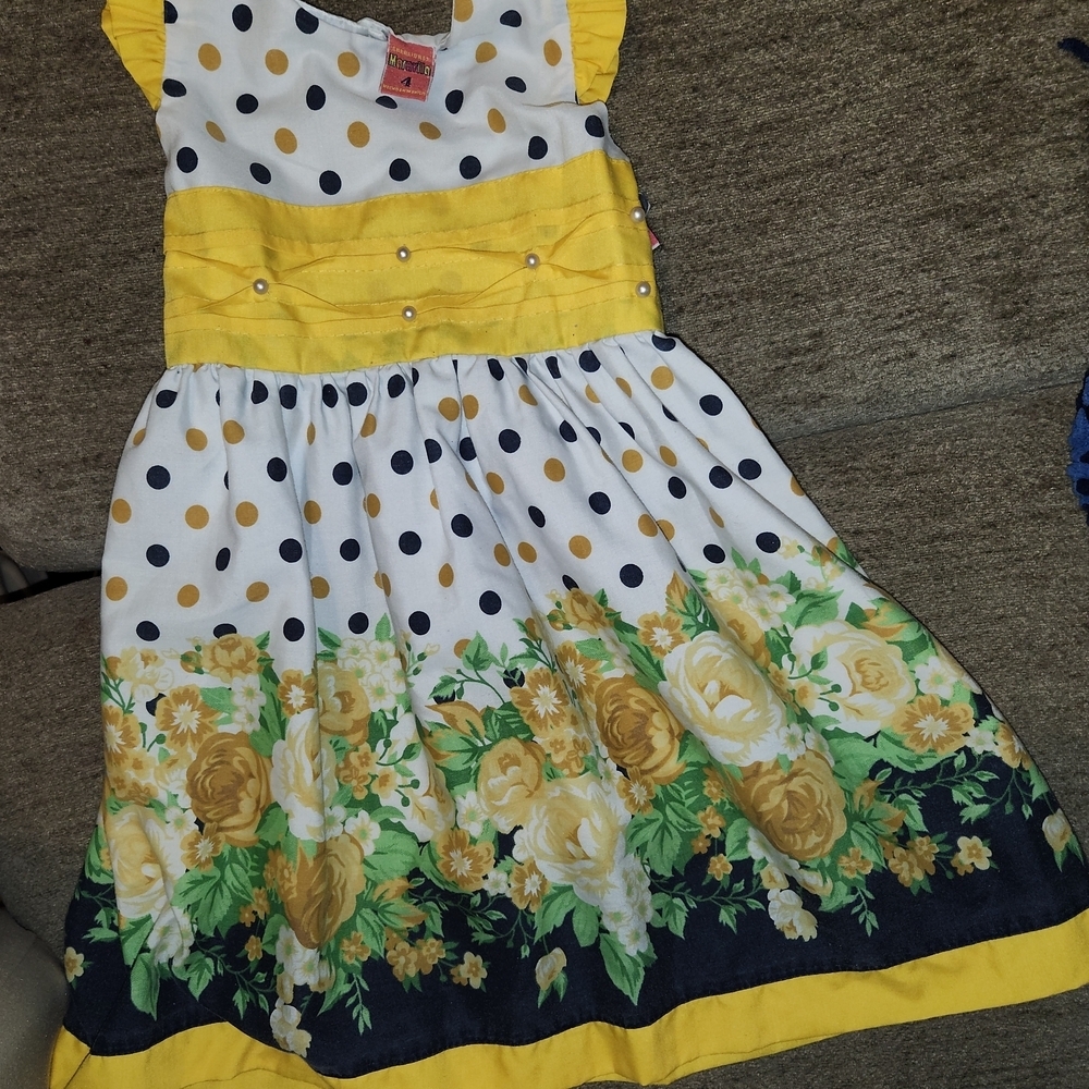 Charming Yellow and White Floral Kids Dress
